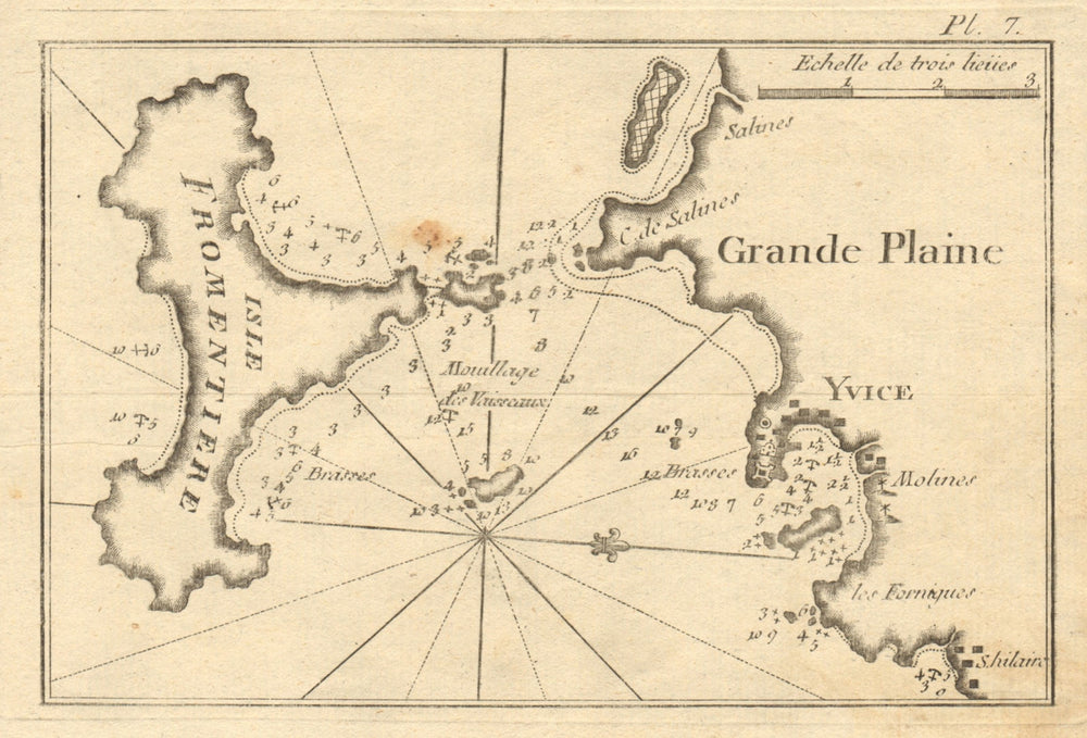 Yvice - Isle Fromentere. Ibiza town & Formentera island. Spain. ROUX 1804 map