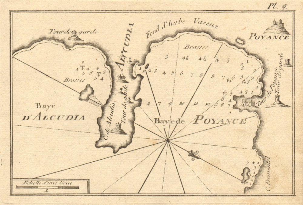 Baye de Poyance. Alcudia Bay & Badia de Pollença, Mallorca. Spain. ROUX 1804 map
