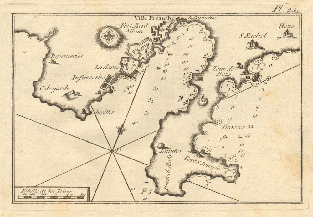 Villefranche-sur-Mer & St-Jean-Cap-Ferrat. Nice. Alpes-Maritimes. ROUX 1804 map