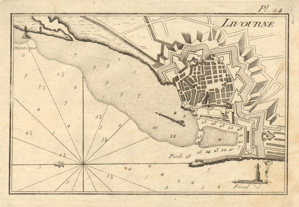 Livourne. Plan of the Port and Roadstead of Livorno. Italy. ROUX 1804 old map