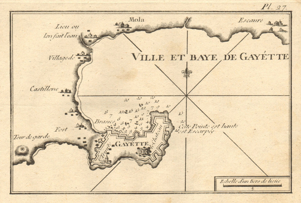 Ville et Baye de Gayette. Plan of Gaeta Bay. Italy. ROUX 1804 old antique map