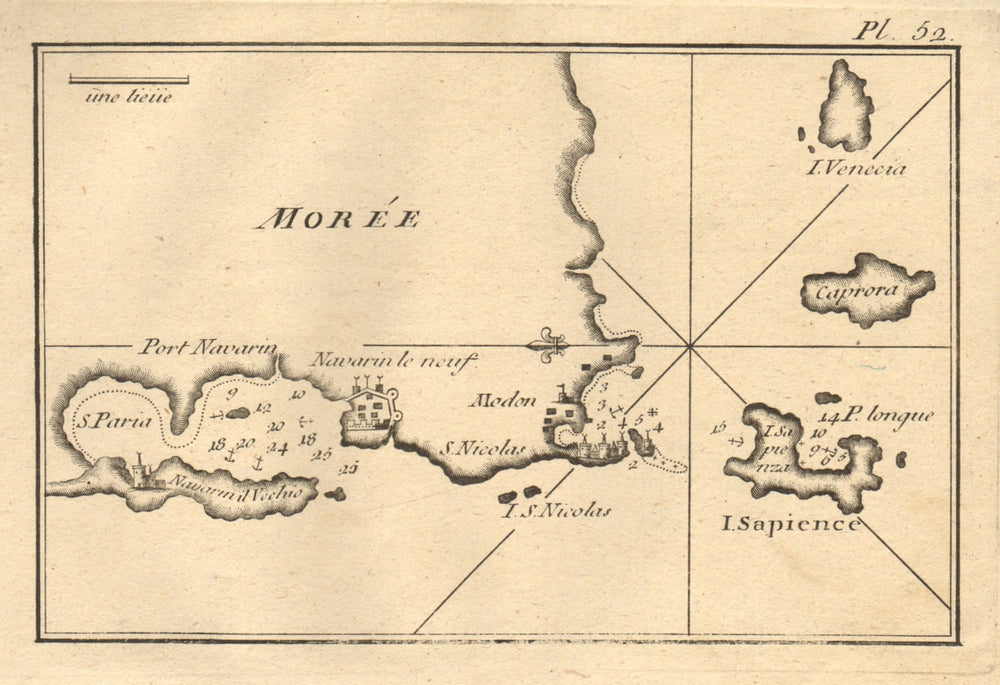 Pylos/Pilos/Navarino, Sapientza & Schiza. Ionian, Greece. ROUX 1804 old map