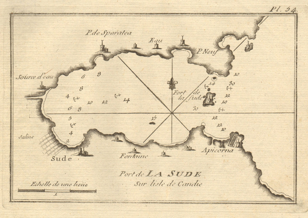 Port de la Sude. Port & Bay of Souda, Chania, Crete. Greece. ROUX 1804 old map