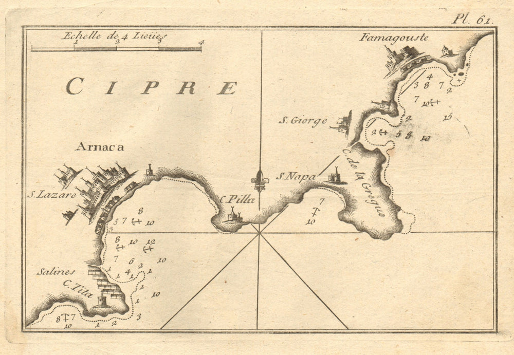 Arnaca & Famagouste, Cipre. Larnaca, Ayia Napa & Famagusta. Cyprus ROUX 1804 map