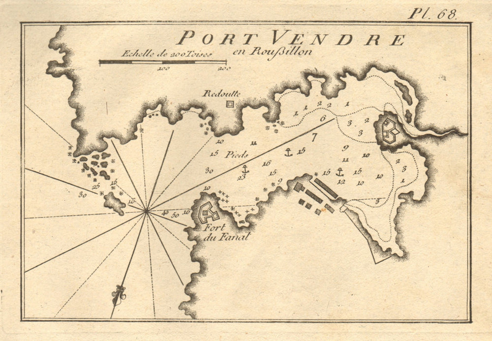 Port Vendre en Roussillon. Port-Vendres Pyrénées-Orientales France ROUX 1804 map