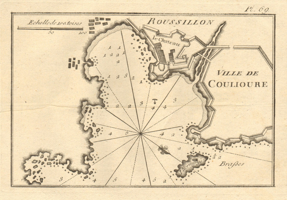 Ville de Coulioure, Roussillon. Collioure, Pyrénées-Orientales. ROUX 1804 map