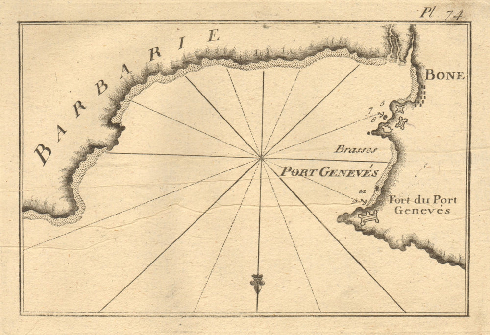 Bone - Port Genevés (Barbarie). Port & Gulf of Annaba. Algeria. ROUX 1804 map