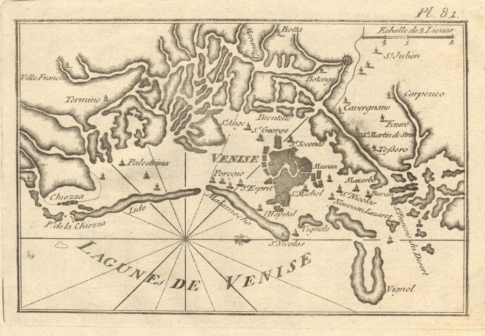 Lagune de Venise. Venice & the Venetian Lagoon. Chioggia. Italy. ROUX 1804 map