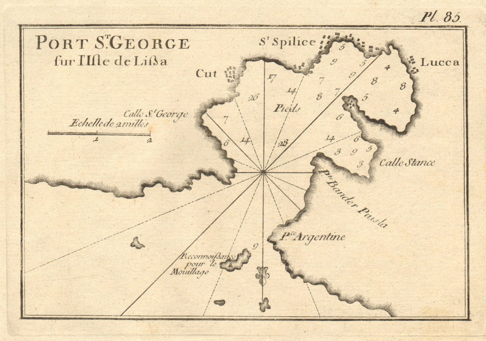 Port de St George sur l'Isle de Lissa. Vis, Croatia. ROUX 1804 old antique map