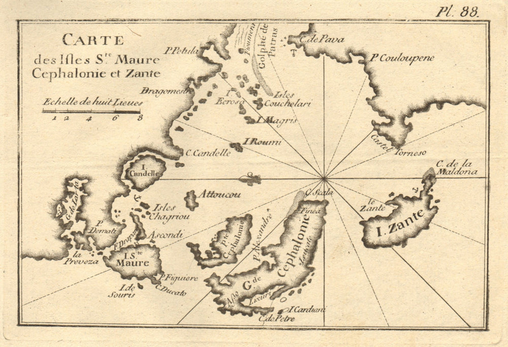 Ste. Maure Cephalonie Zante. Lefkada Kefalonia Zakynthos. Greece. ROUX 1804 map