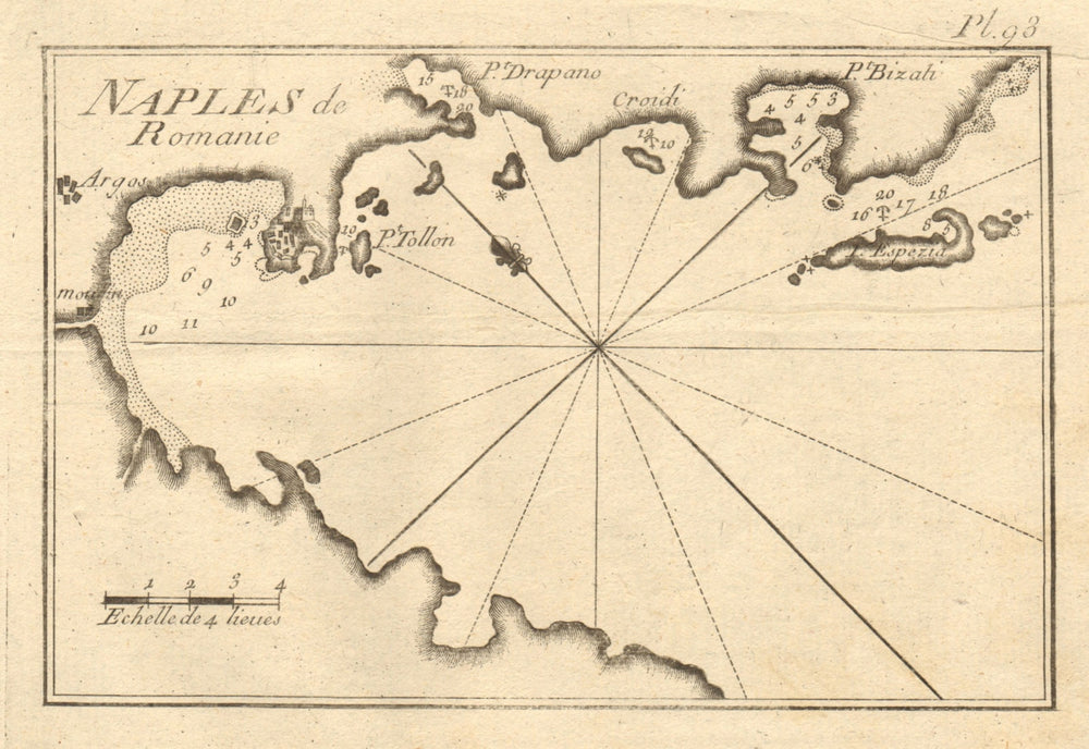 Naples de Romanie. Argolic Gulf. Napoli di Romania. Nafplio Greece ROUX 1804 map