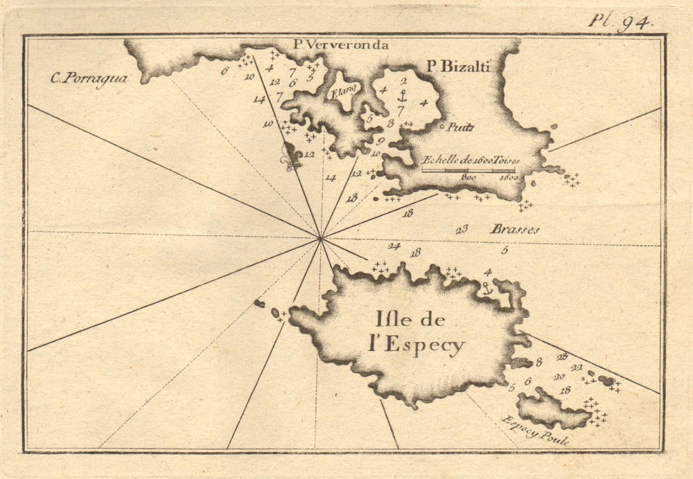 Isle de l'Especy. Spetses Spetsopoula Porto Cheli, Saronic. Greece ROUX 1804 map