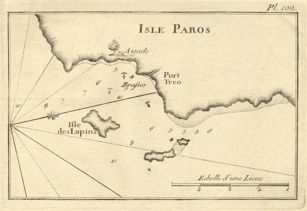 Isle des Lapins. Drionisi Makronisi Drios, Paros, Cyclades. Greece ROUX 1804 map