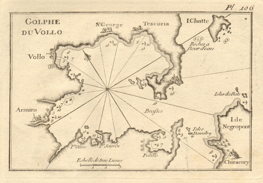 Golfe du Vollo. Volos, Pagasetic Gulf & western Euboea. Greece. ROUX 1804 map