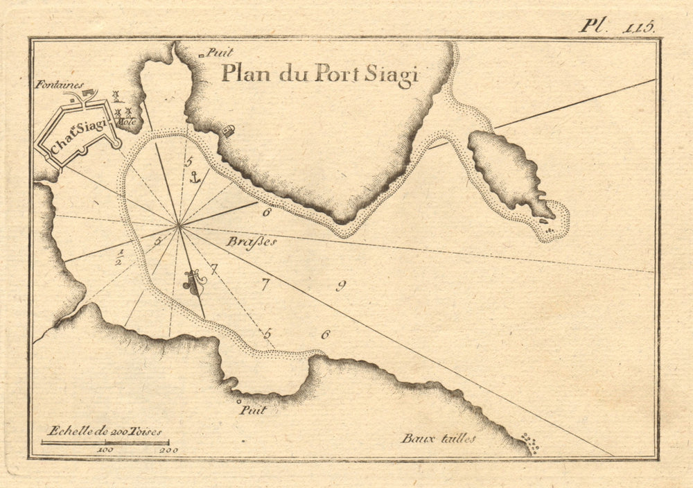Plan du Port Siagi. Sigacik & Esek Adasi islet, Izmir. Turkey. ROUX 1804 map