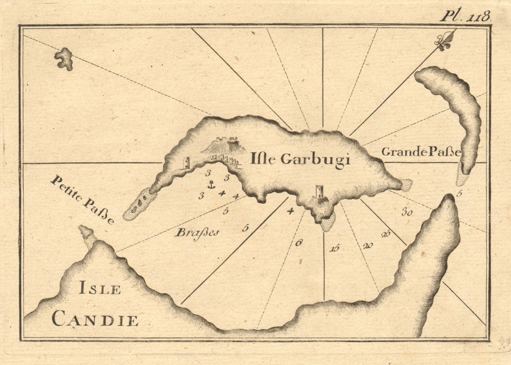 Isle Candie & Garbugi. Gramvousa peninsula & islands, Crete Greece ROUX 1804 map