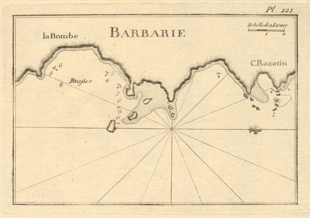 La Bombe - C. Razatin (Barbarie). Bombah & Cap Razatin, Libya. ROUX 1804 map
