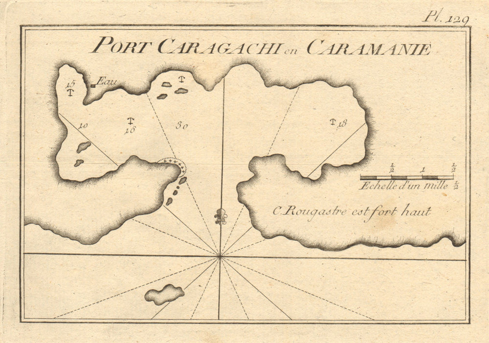Port Caragachi en Caramanie. Bay east of Marmaris, Turkey. ROUX 1804 old map