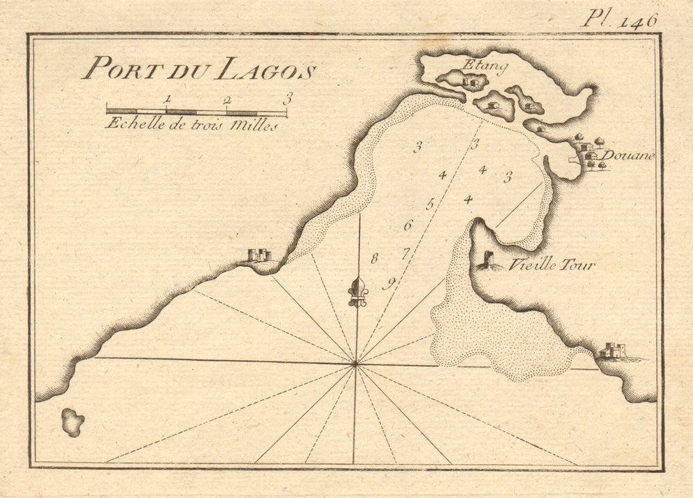 Port de Lagos. Limnothalassa Porto Lagous nr Xanthi. Thrace Greece ROUX 1804 map