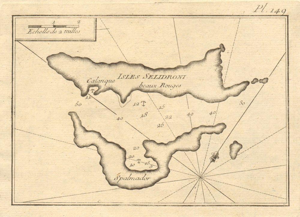 Isles Selidroni. Alonissos, Peristera & Lechousa, Sporades. Greece ROUX 1804 map