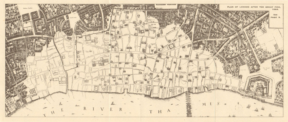 MEDIEVAL LONDON. Plan of London after the Great Fire 1666 1923 old antique map