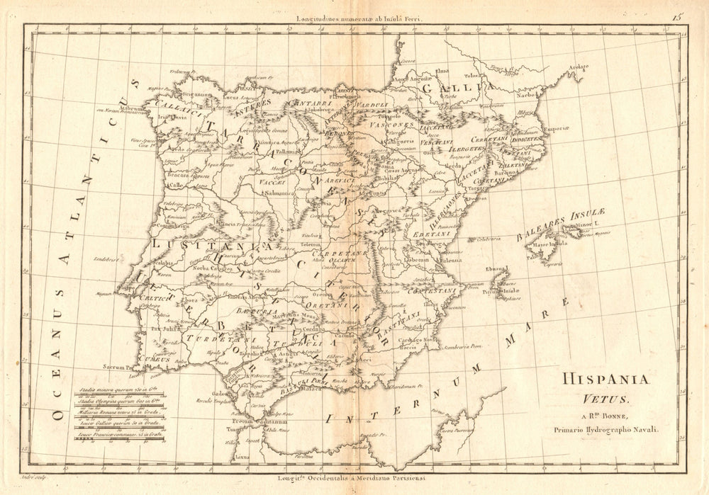 Hispania Vetus. Ancient Iberia. Lusitania. Spain & Portugal. BONNE 1787 map