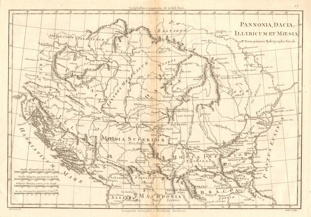 Pannonia, Dacia, Illyricum et Moesia. Roman Empire Balkans. BONNE 1787 old map