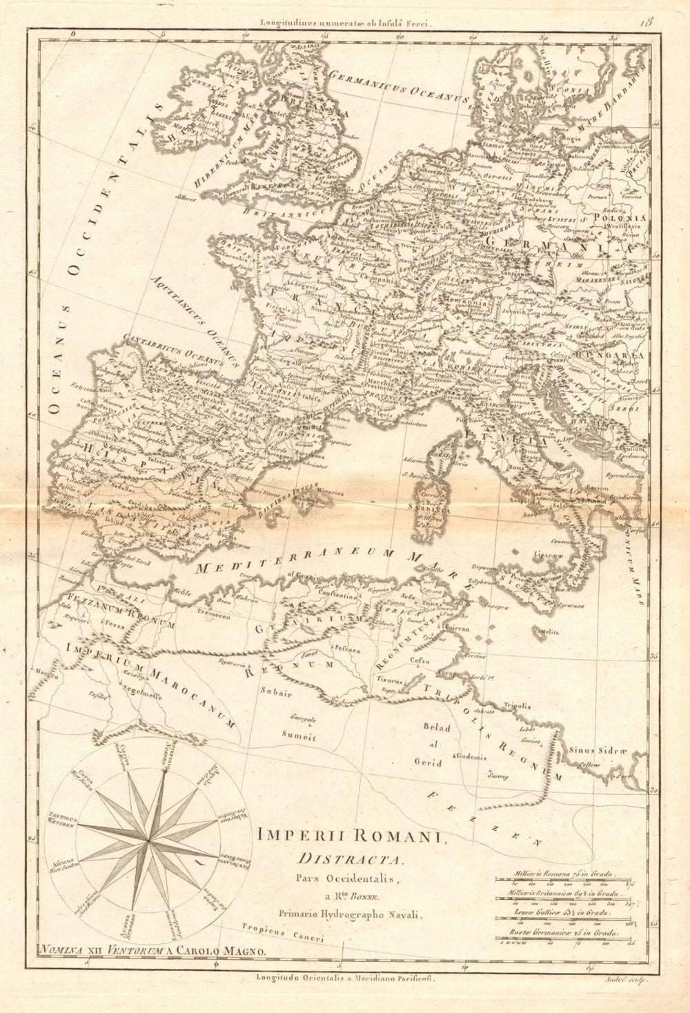 Imperii Romani Distracta pars Occidentalis. Roman Empire western. BONNE 1787 map