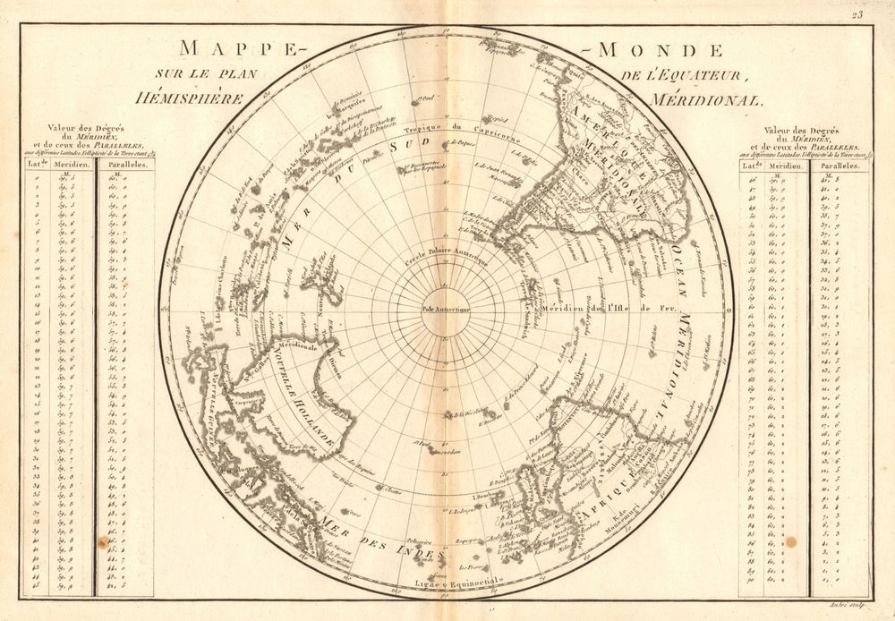 Mappe-monde sur le plan de l’Equateur, hemisphere Méridional. BONNE 1787