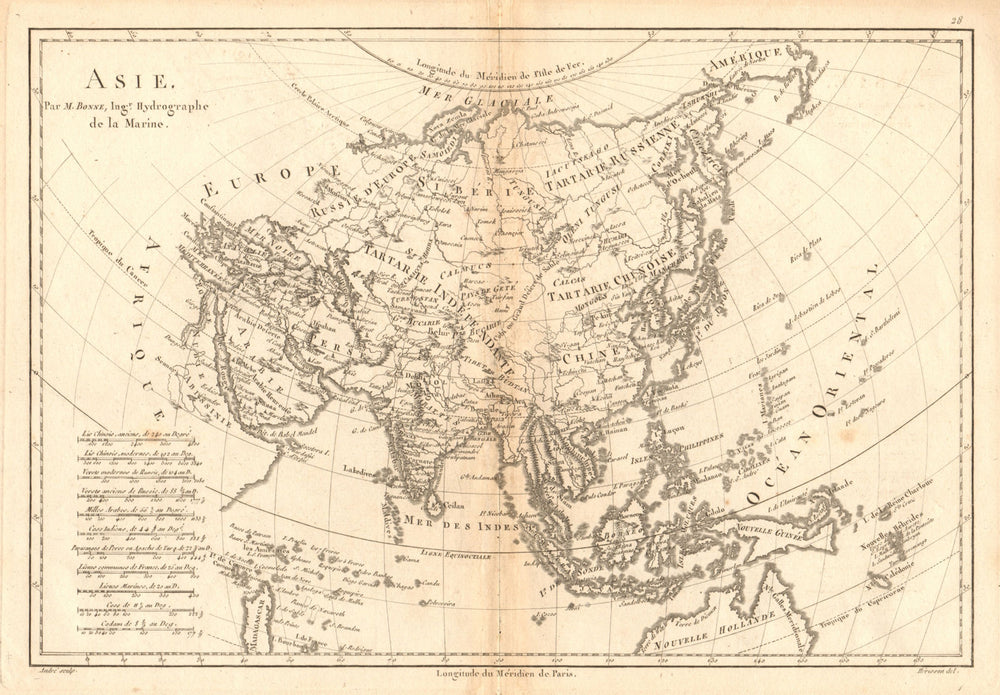 Asie. Antique map of Asia. Persia China Tartary. BONNE 1787 old