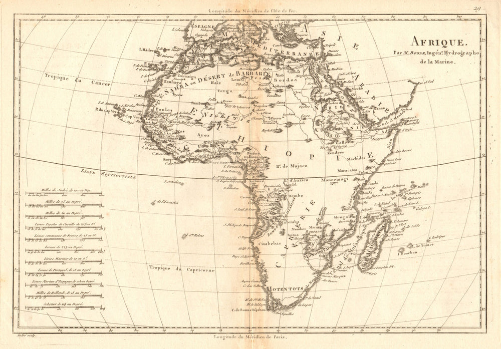 Afrique. Pre-colonial Africa. BONNE 1787 old antique vintage map plan chart