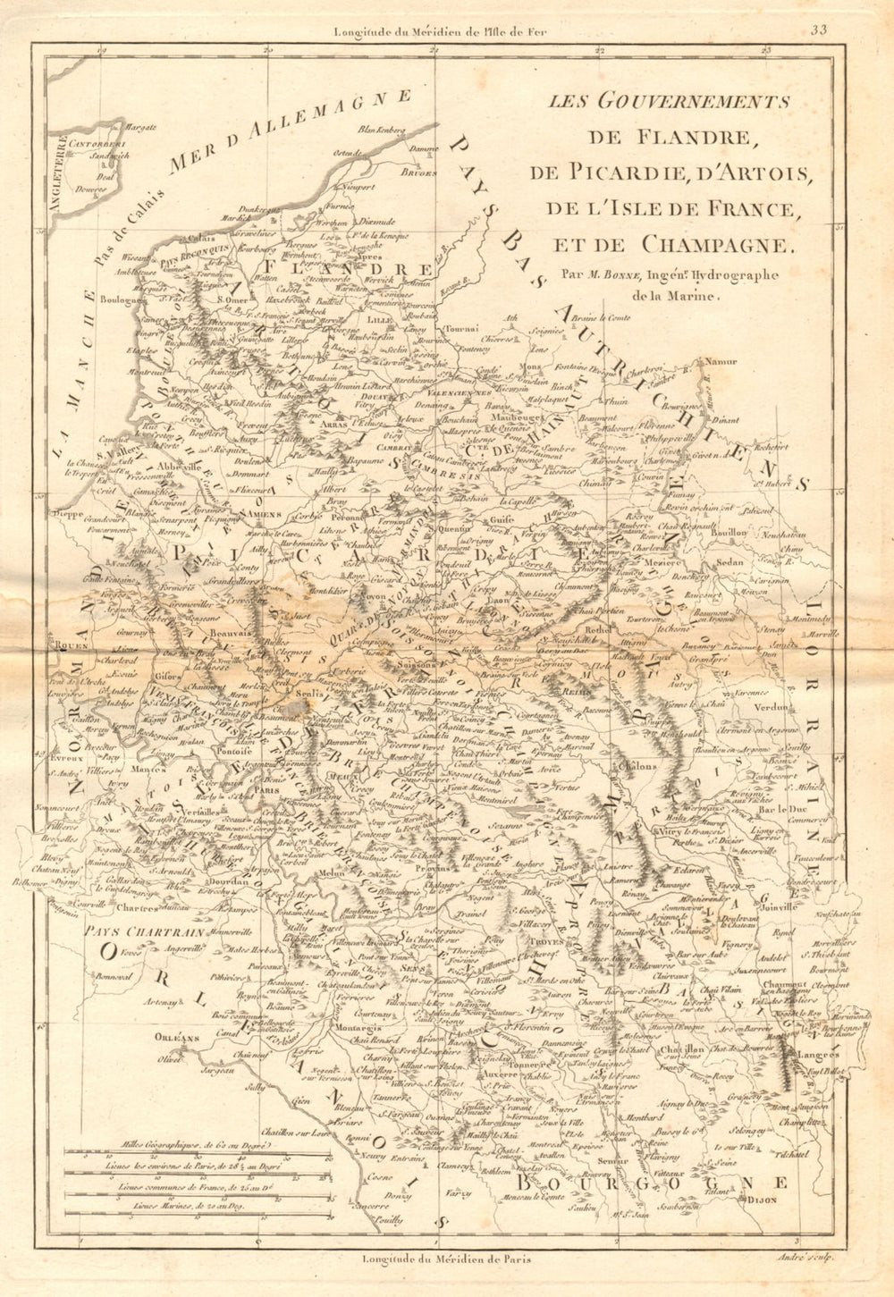 Flandre, Picardie, Artois, Isle de France & Champagne. NE France. BONNE 1787 map