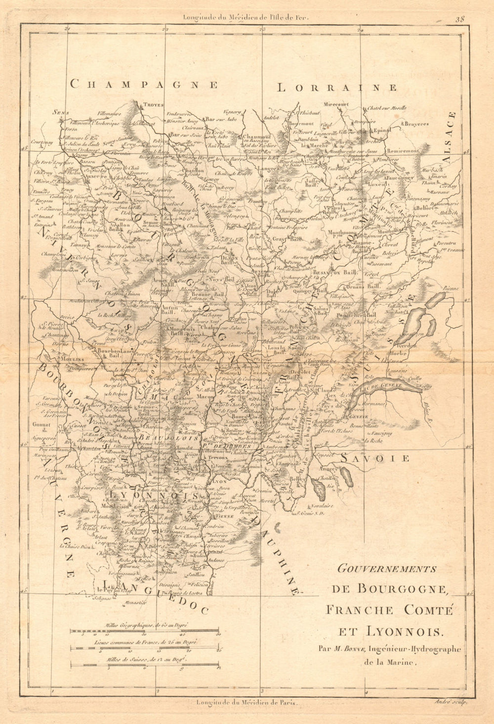 Gouvernements de Bourgogne, Franche-Comté et Lyonnois. Lyonnais. BONNE 1787 map
