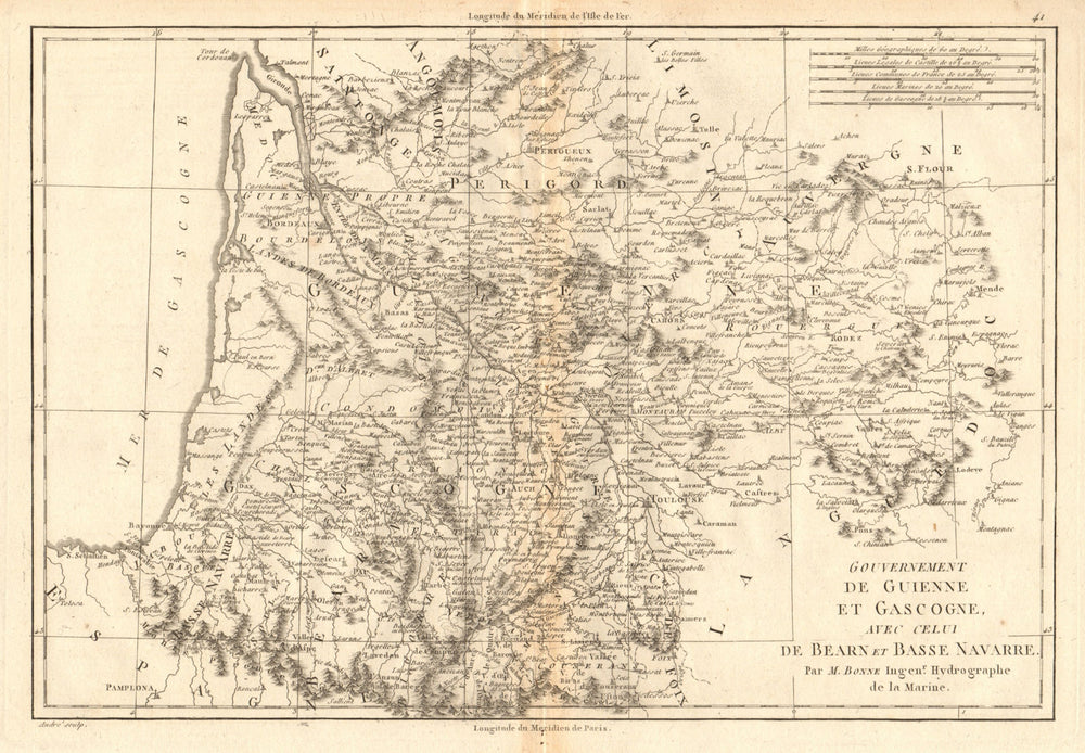 Guienne et Gascogne avec… Béarn et Basse Navarre. SW France. BONNE 1787 map