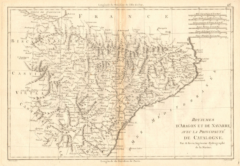 Royaumes d’Aragon et de Navarre avec… Catalogne. Catalonia Spain. BONNE 1787 map