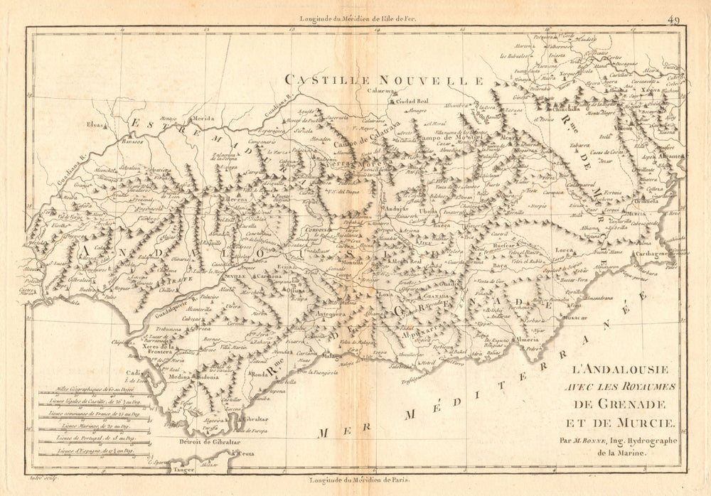 L’Andalousie, avec… Grenade et Murcie. Andalusia Granada Murcia. BONNE 1787 map