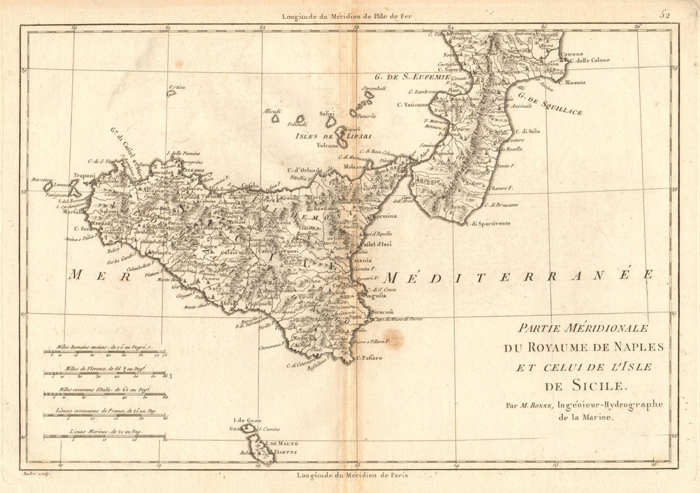 Partie Méridionale du Royaume de Naples &… Sicile Calabria Sicily BONNE 1787 map