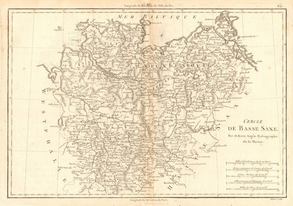 Cercle de Basse Saxe. Circle of Lower Saxony. North-East Germany. BONNE 1787 map