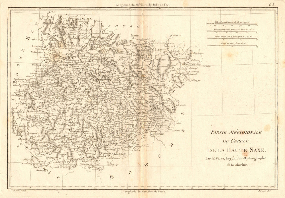 Partie Méridionale du Cercle de la Haute Saxe. East Saxony. BONNE 1787 old map