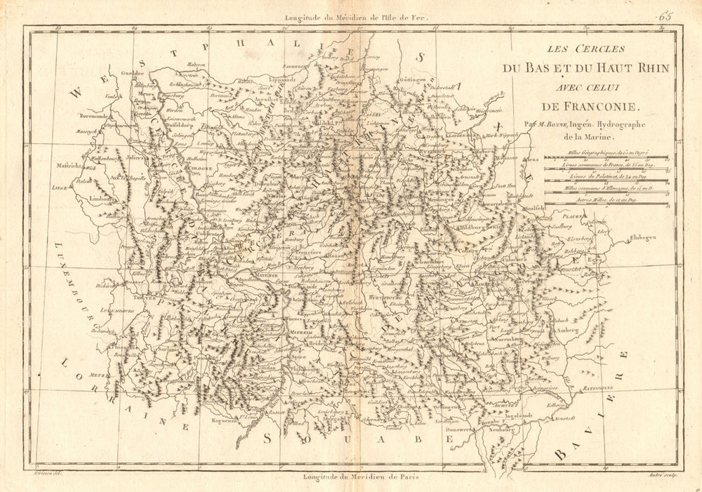 Les Cercles du Bas et du Haut Rhin avec… Franconie. Germany. BONNE 1787 map