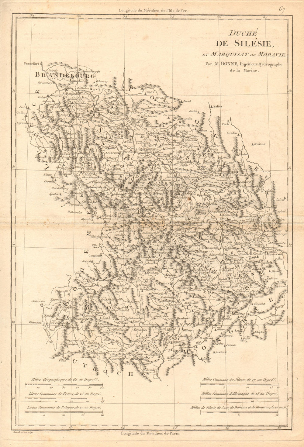 Duché de Silesie et Marquisat de Moravie. Silesia Moravia Poland. BONNE 1787 map