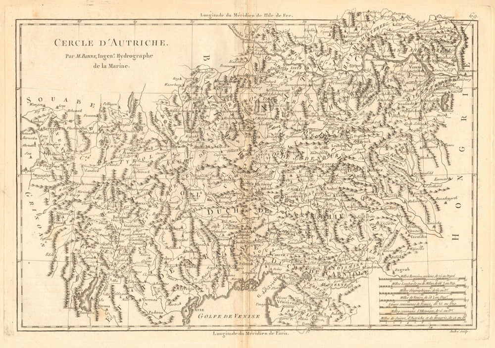Cercle d’Autriche. Circle of Austria. BONNE 1787 old antique map plan chart