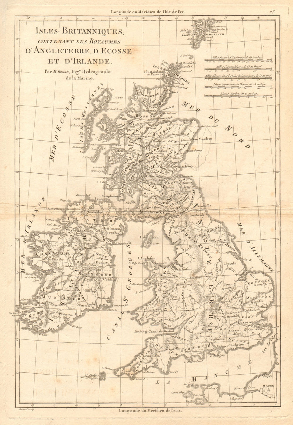 Isles Britanniques… Angleterre, Ecosse & Irlande. British Isles. BONNE 1787 map