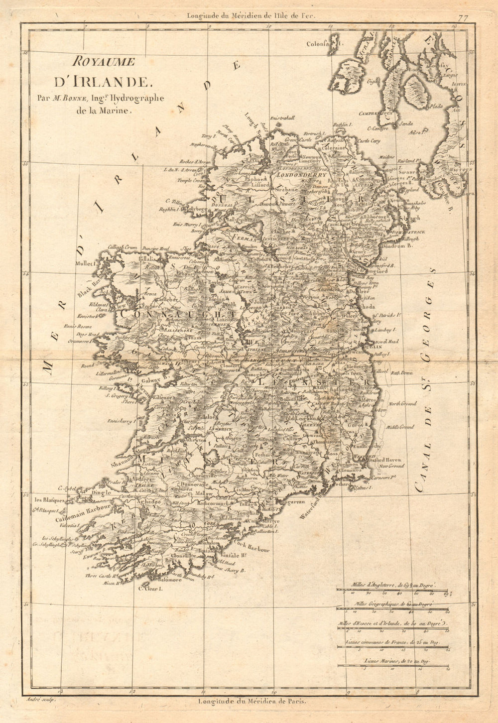 Royaume d’lrlande. Kingdom of Ireland. BONNE 1787 old antique map plan chart