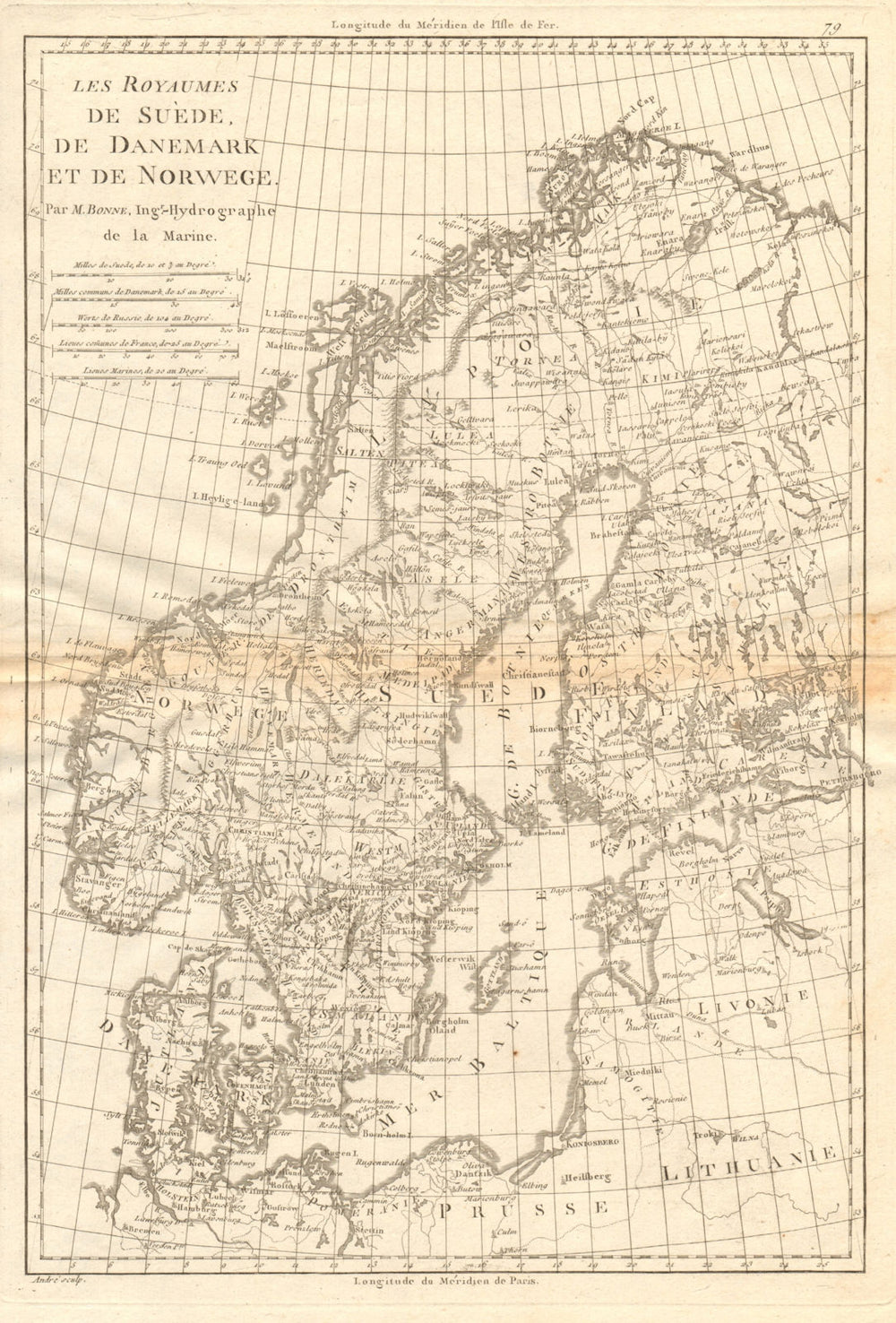 Les Royaumes de Suede, de Danemark et de Norwege. Scandinavia. BONNE 1787 map