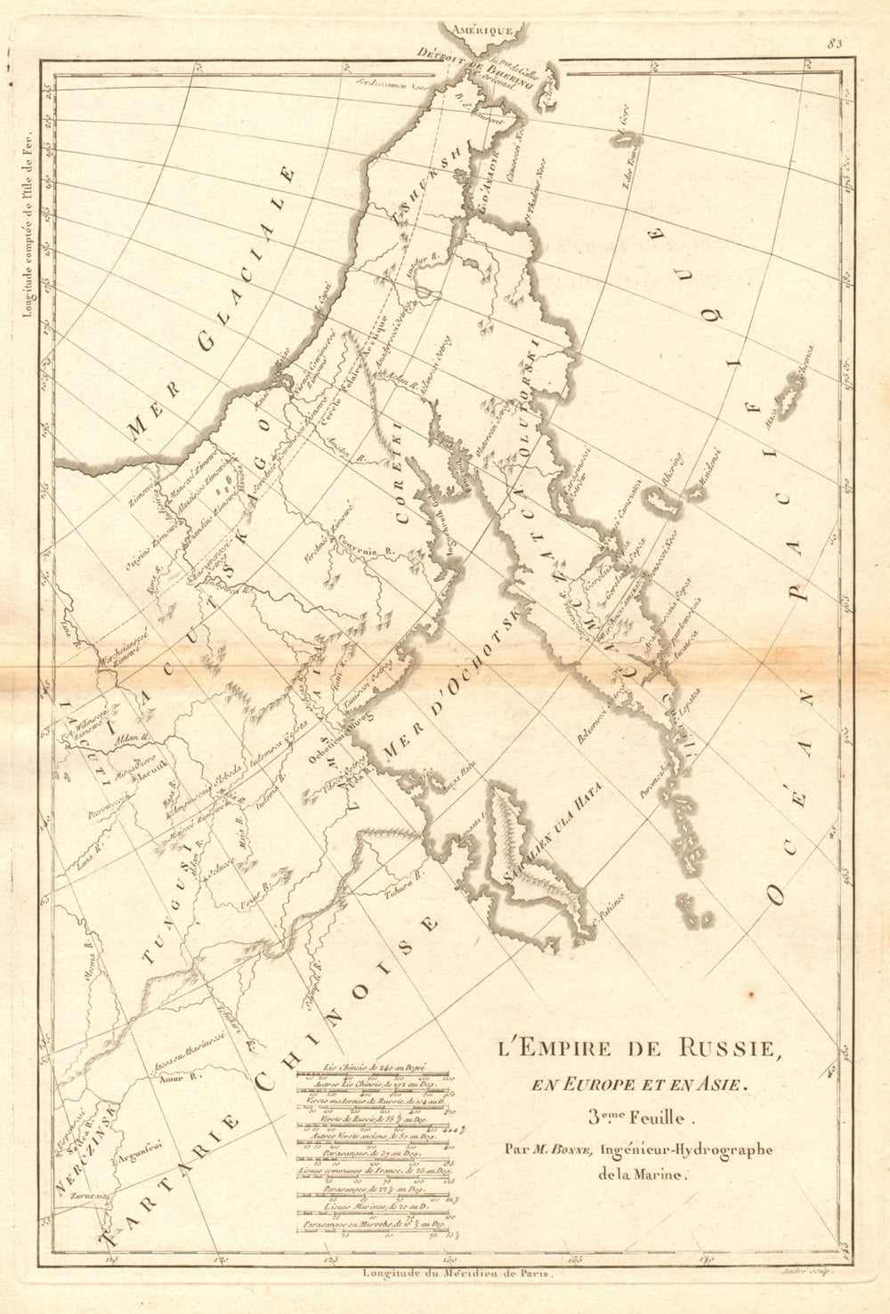 L’Empire de Russie en Europe et en Asie. 3rd sheet. Russia East. BONNE 1788 map