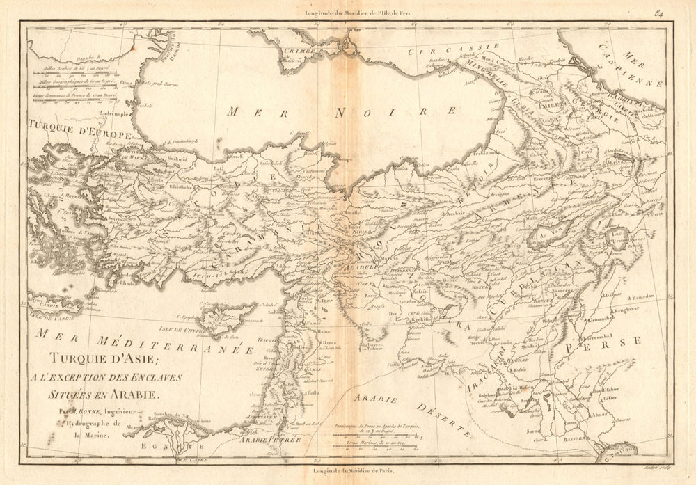 Turquie d’Asie. Turkey in Asia. Levant & Iraq. BONNE 1788 old antique map