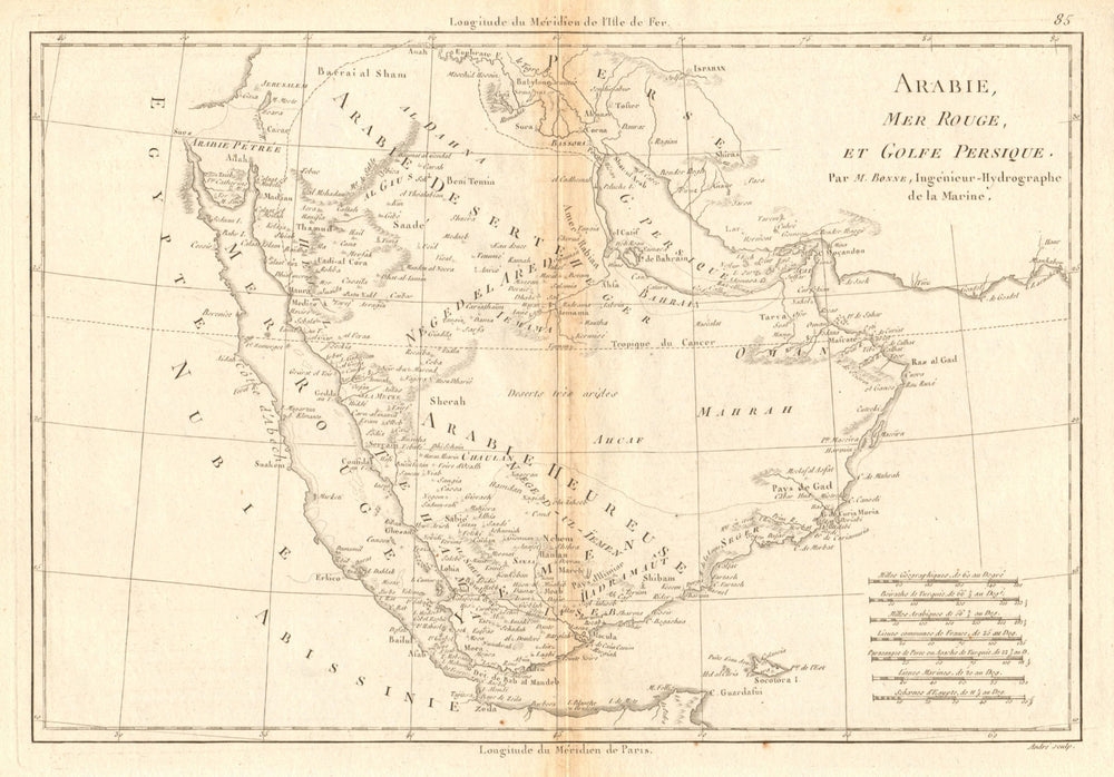 Arabie, Mer Rouge et Golfe Persique. Arabia Red Sea Persian Gulf. BONNE 1788 map