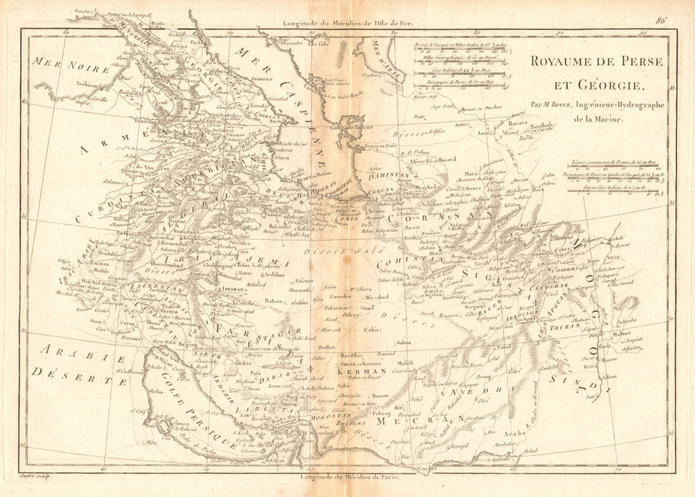 Royaume de Perse et de Géorgie. Kingdoms of Persia & Georgia. BONNE 1788 map