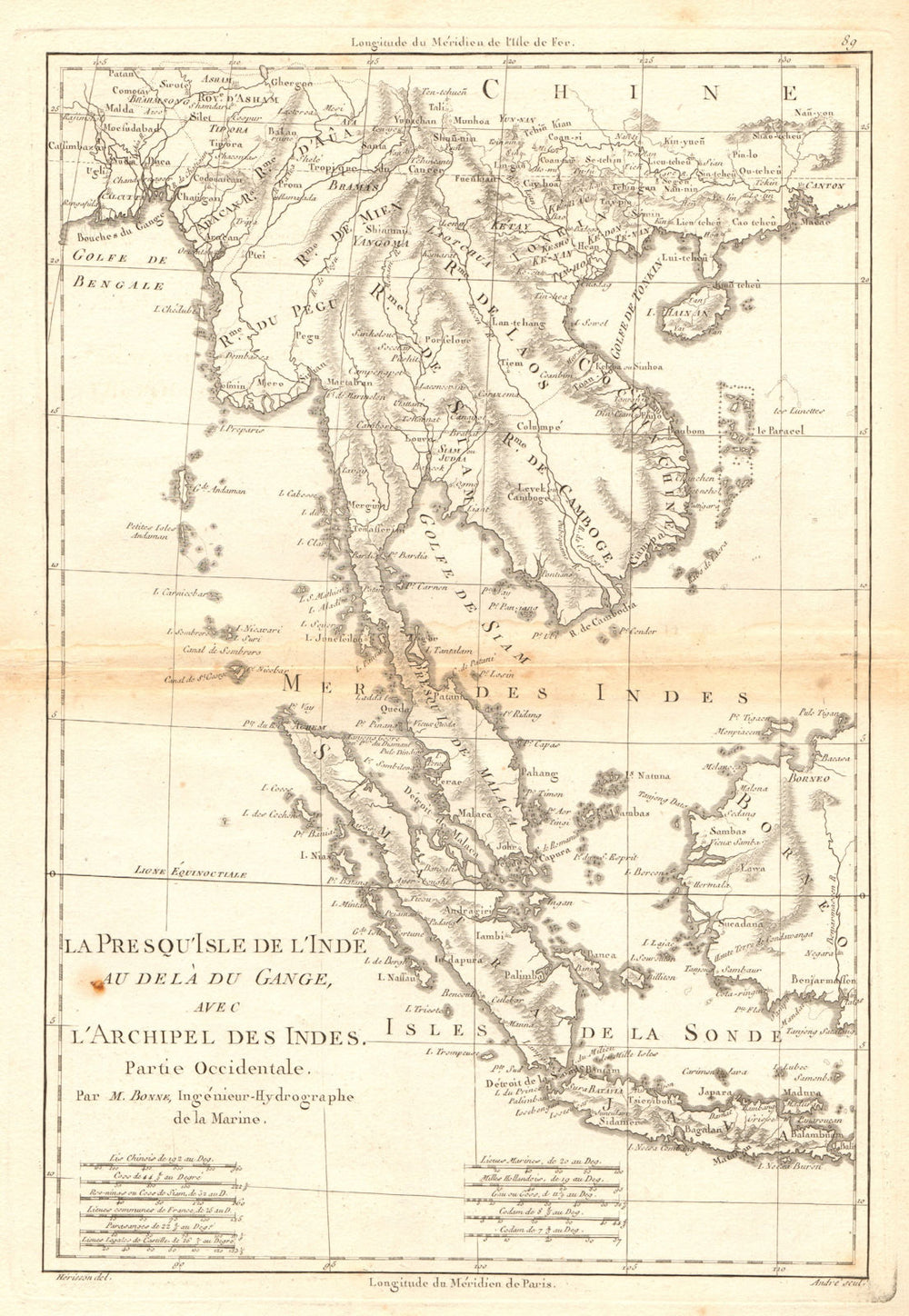 La Presqu'Isle de l'Inde. Indochina Sumatra Java Borneo. BONNE 1788 old map